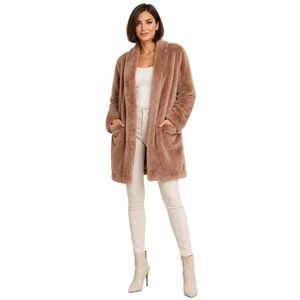 Urbancode London Luxe Faux Fur Coat Blush Pink Snap Front Longline UK 6